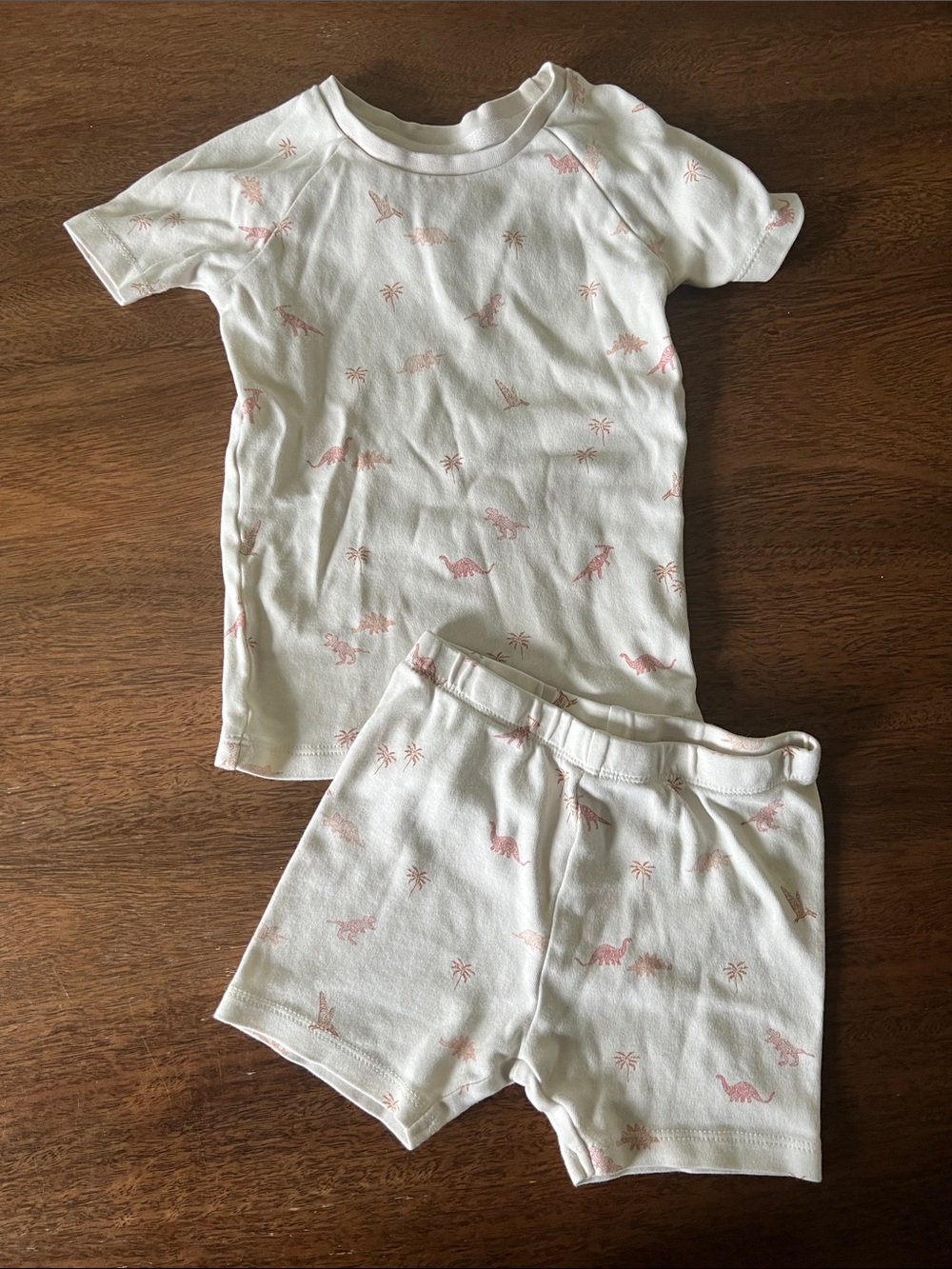 Colored Organics White Pajama Set with Light Pink Dino Print